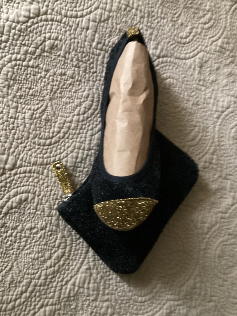 Black Glitter Slip-On Flats with Gold Accents - Women's Loafers
After dancing